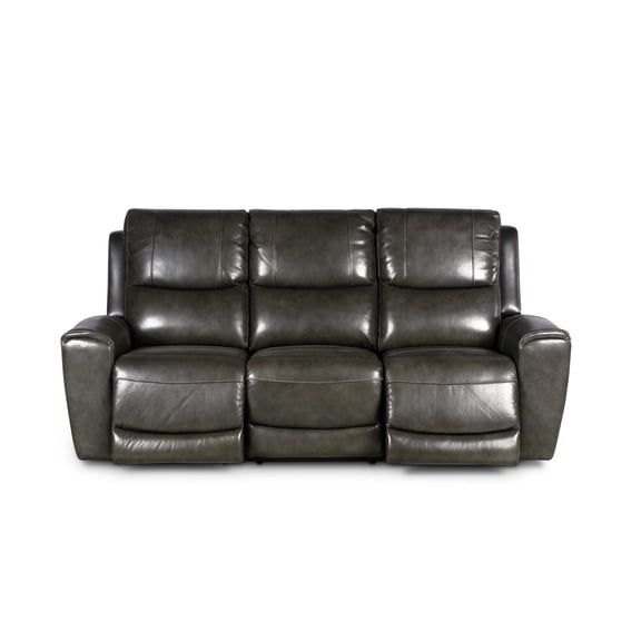 Steve Silver Laurel Dual Power Reclining 86" width Leather Sofa with Console, Gray