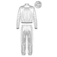 thumbnail image 2 of TiaoBug Girls Boy Shiny Metallic Hip Hop Street Dance Outfits Long Sleeves Jacket And Pants Sport Workout Silver-A 14, 2 of 7