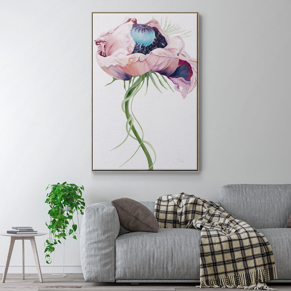 Paris Poppy II Framed Premium Gallery Wrapped Canvas - Ready to Hang - 27 x 41 - Natural Wood Floating Frame