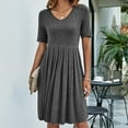 thumbnail image 6 of LEEYNEER Summer Dresses for Women 2022  Women‘s Beach Casual Dresses V-Neck Short Sleeve Pocket Solid Pomegranate Pleated Everyday Dress  Plus Size Holiday Dresses Mini Sundresses Gray S, 6 of 6