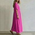 thumbnail image 5 of IUYRTFE Women's V Neck Short Sleeve Maxi Dress Cotton Linen Loose Fit Summer Casual Long Vacation Dress, 5 of 6
