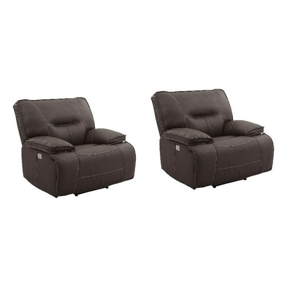 Pemberly Row Contemporary Fabric Chocolate Power Recliner Two Pack
