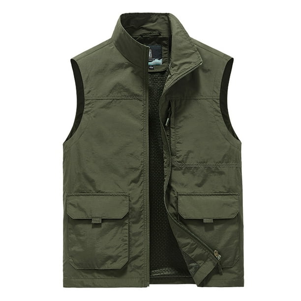 Chaleco de Carga Para Hombres Ropa de Trabajo Delgada Color Sólido Cuello Alto Chaqueta Sin Mangas Camisetas Sin Mangas Odeerbi ODB175847