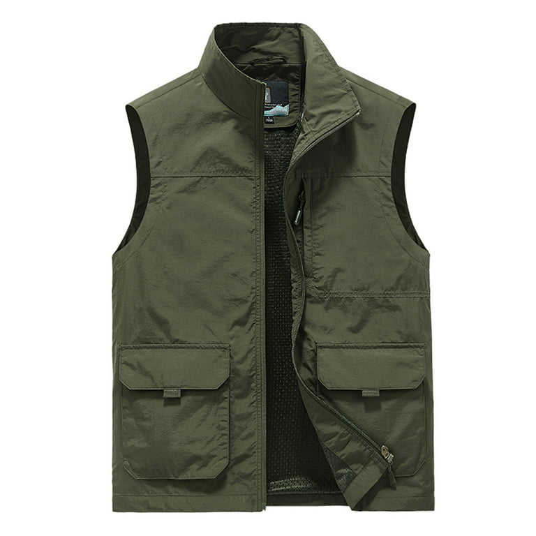 Smihono Winter Fall Men's Workwear Solid Vest Coat Stand Collar Sleeveless Hoodless Jacket Tank Tops Sleeveless Hoodless Casual Outwear & Jackets Army