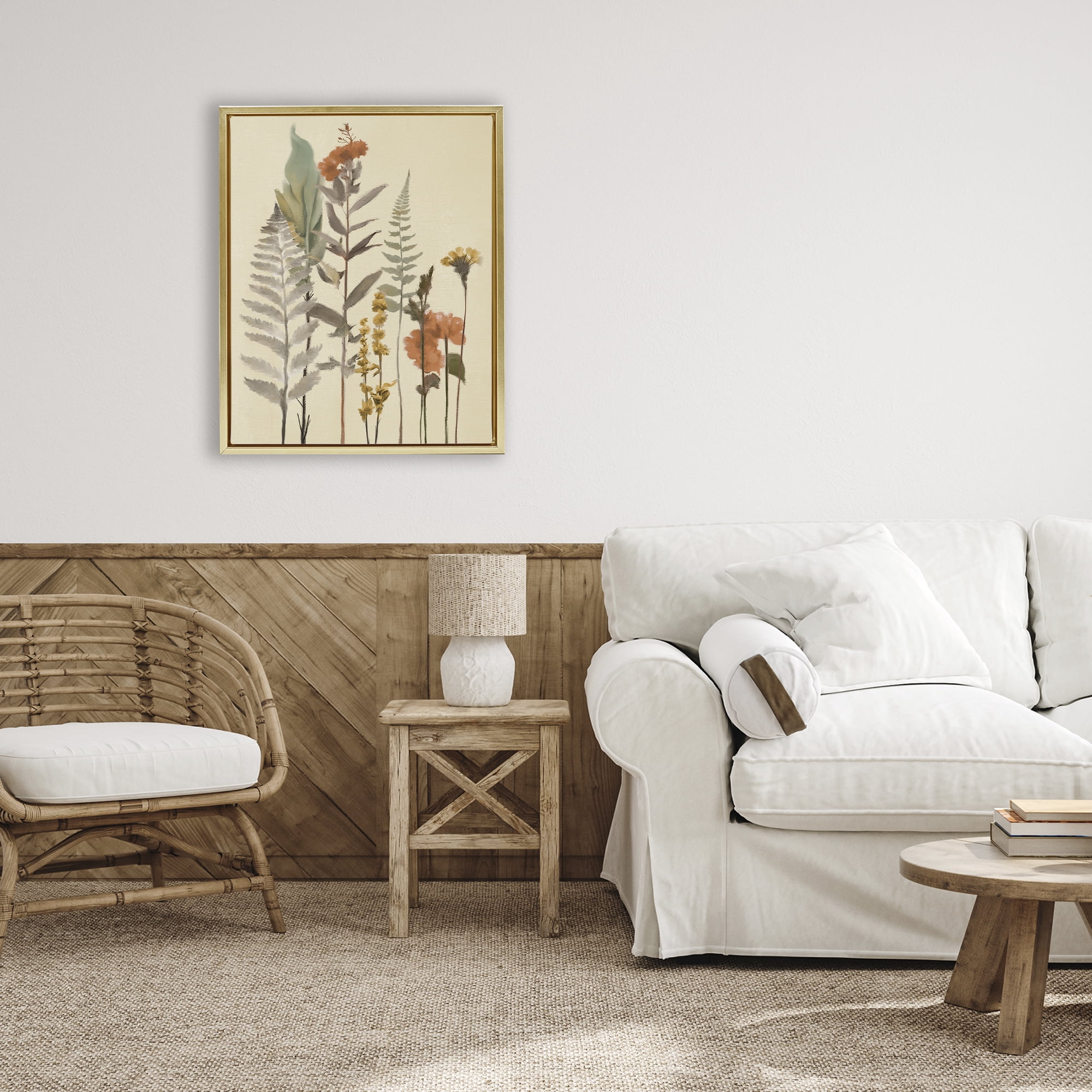 Stupell Industries Fall Botanicals and Ferns Gold Framed Floater Canvas Wall Art, design by Elizabeth Medley