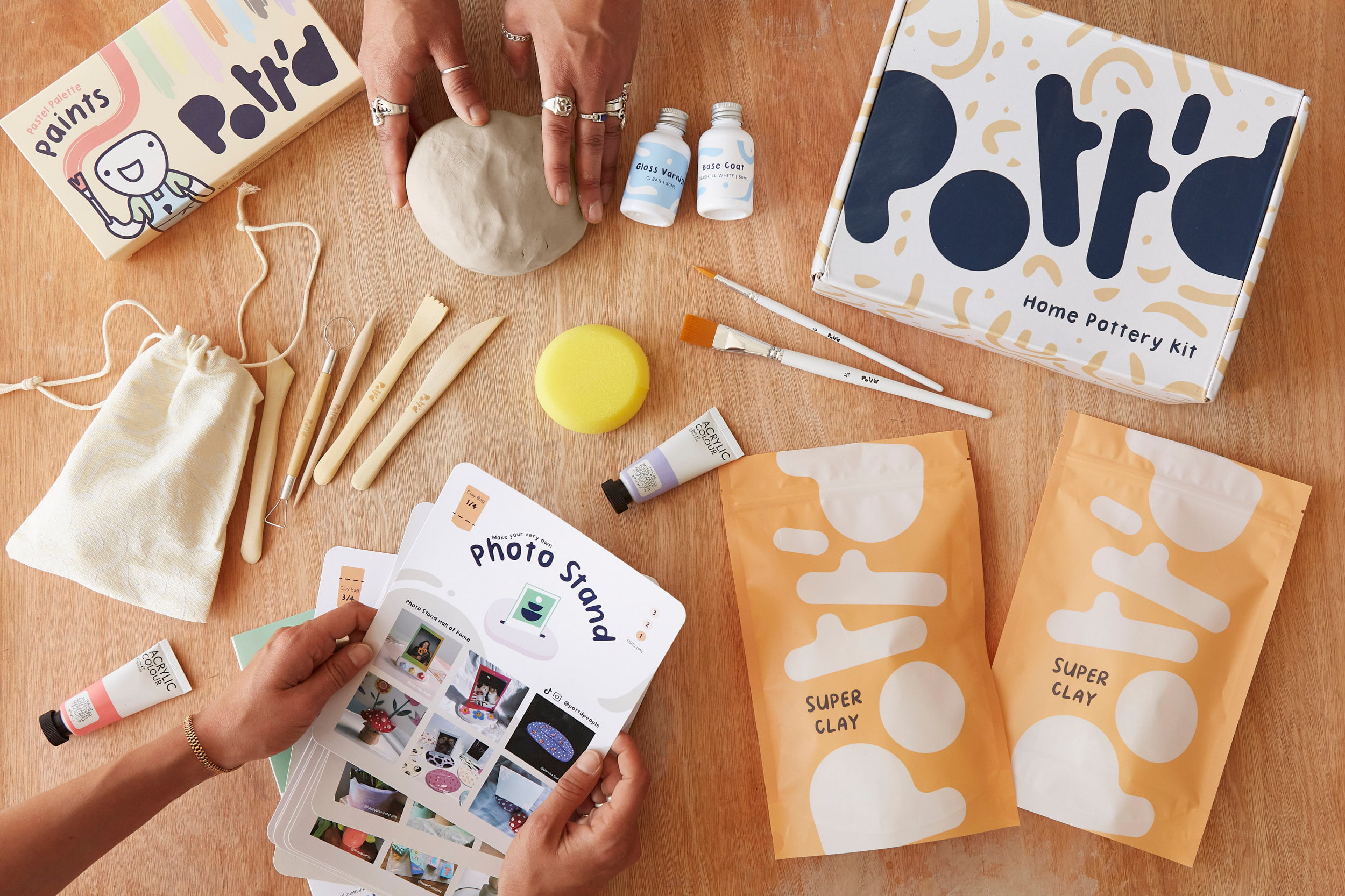 Pott'd Home Air Dry Clay Pottery Kit for Adults & Beginners, Pastel Paints