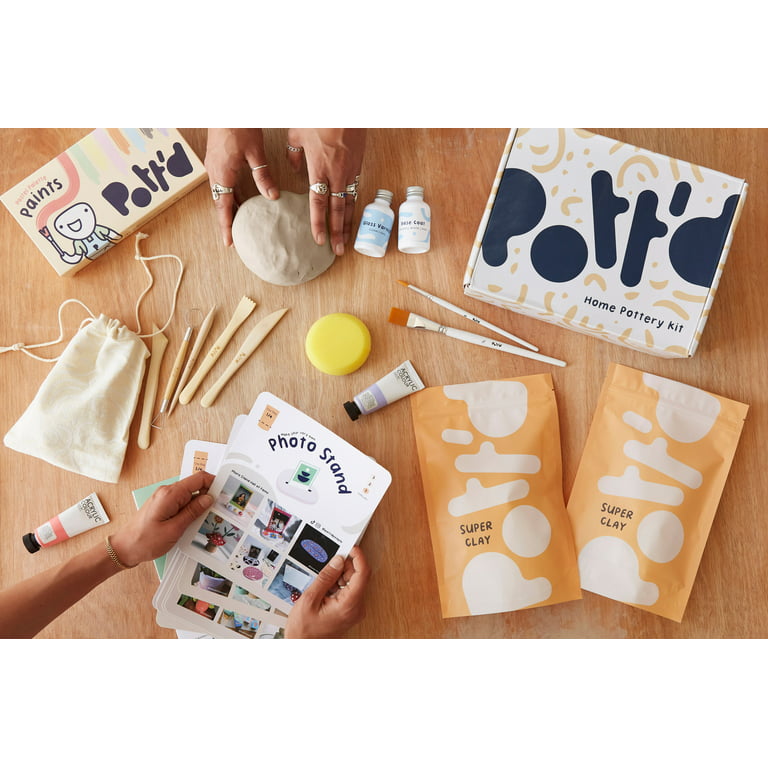 Pott'd Home Air-Dry Clay Pottery Kit - Neon Paints - Perfect Crafting Gifts for Adults and Beginners - Pottery and Clay Kit