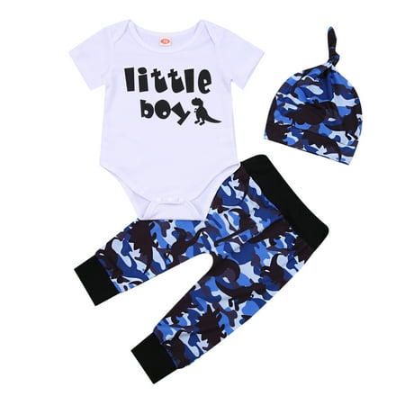 

One opening Baby Boy s 3Pcs Set Triangle Bodysuit Long Pants and Hat Summer