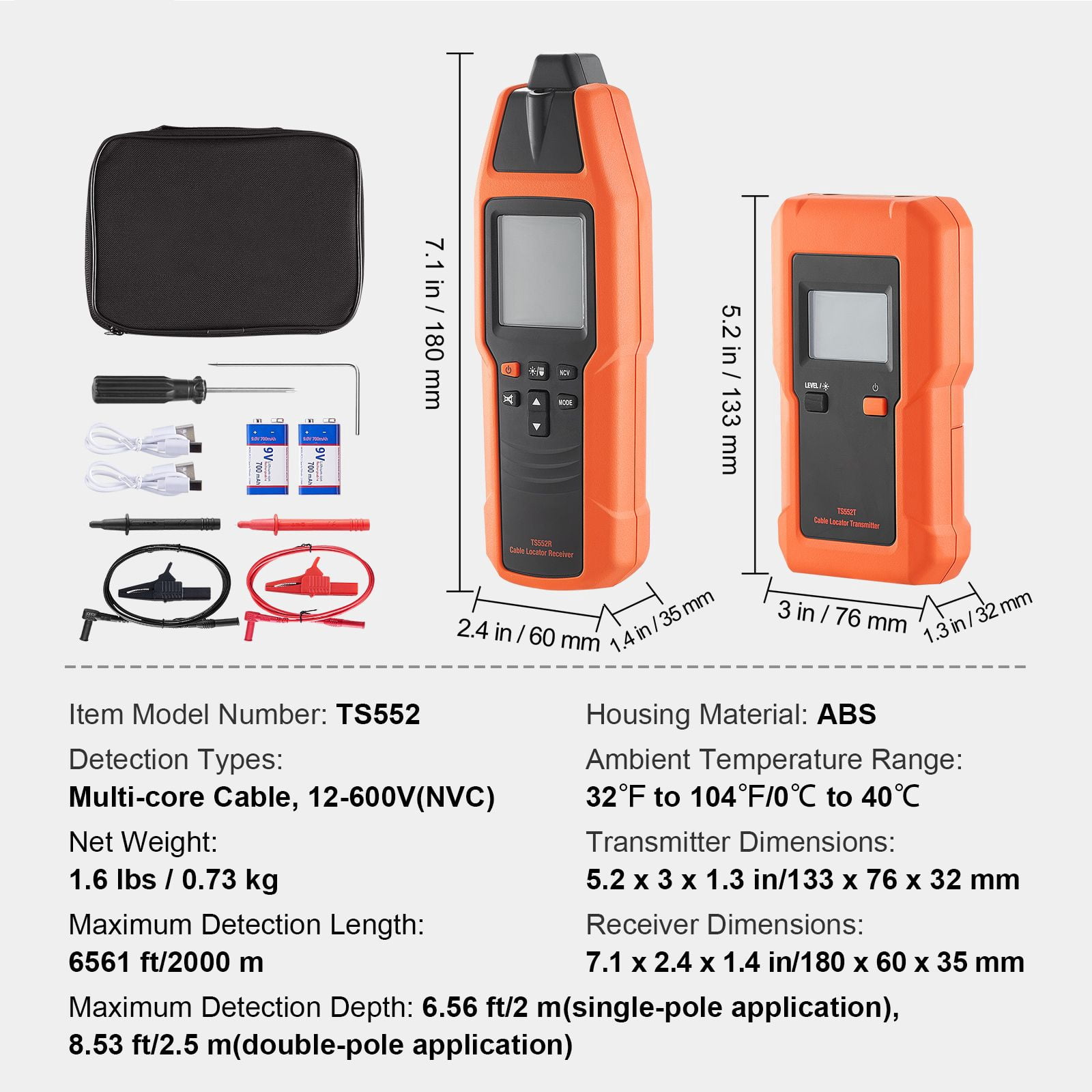 Underground Cable Locator Non-Energized Wire Detector, Dual Detection Modes Accurate Wire Tracer, for Buried Cables Wires Pipes Landscaping