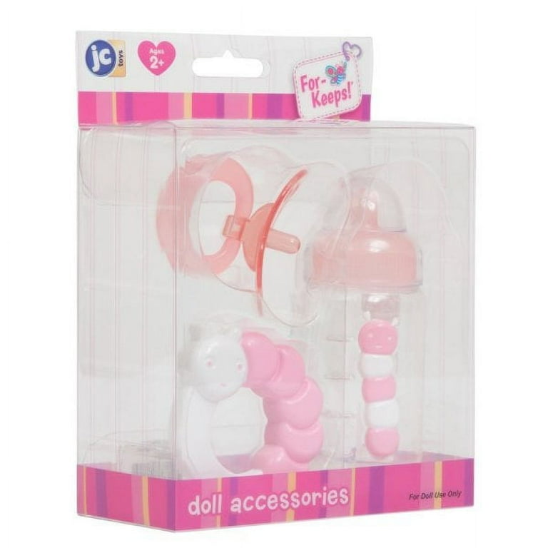 JC Toys For Keeps! Pink Bottle, Rattle, and Pacifier