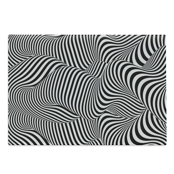 Abstract Surreal Cutting Board, Digital Generated Quirky Zebra Pattern Look Modern Curl Stripes, Decorative Tempered Glass Cutting and Serving Board, in 3 Sizes, by Ambesonne