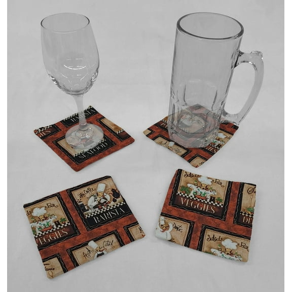 Fat Chefs Cloth Coasters by Penny's Needful Things (Set of 4) Bistro Chefs