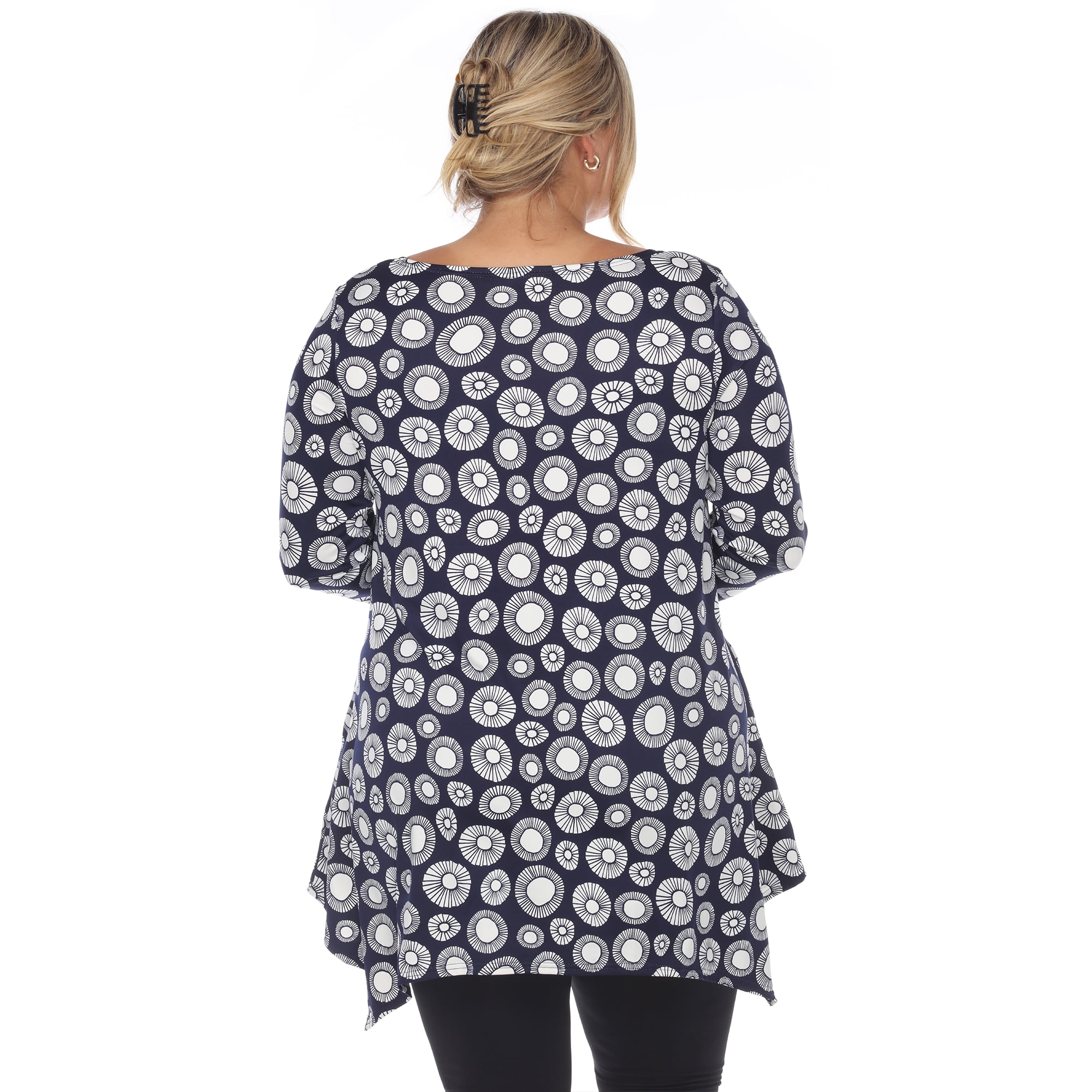White Mark Women's Plus Size Printed Geometric Circle Tunic Top