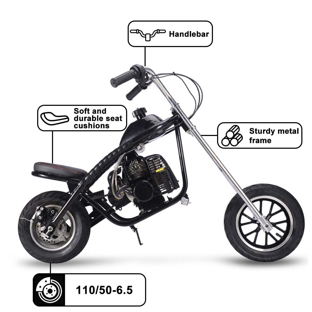 TOXOZERS 50cc Mini Bike,Gas-Powered EPA Approved Mini Dirt Bike with 12.5" 10" Tires,Pull Start,1L Tank,20MPH Top Speed,Black