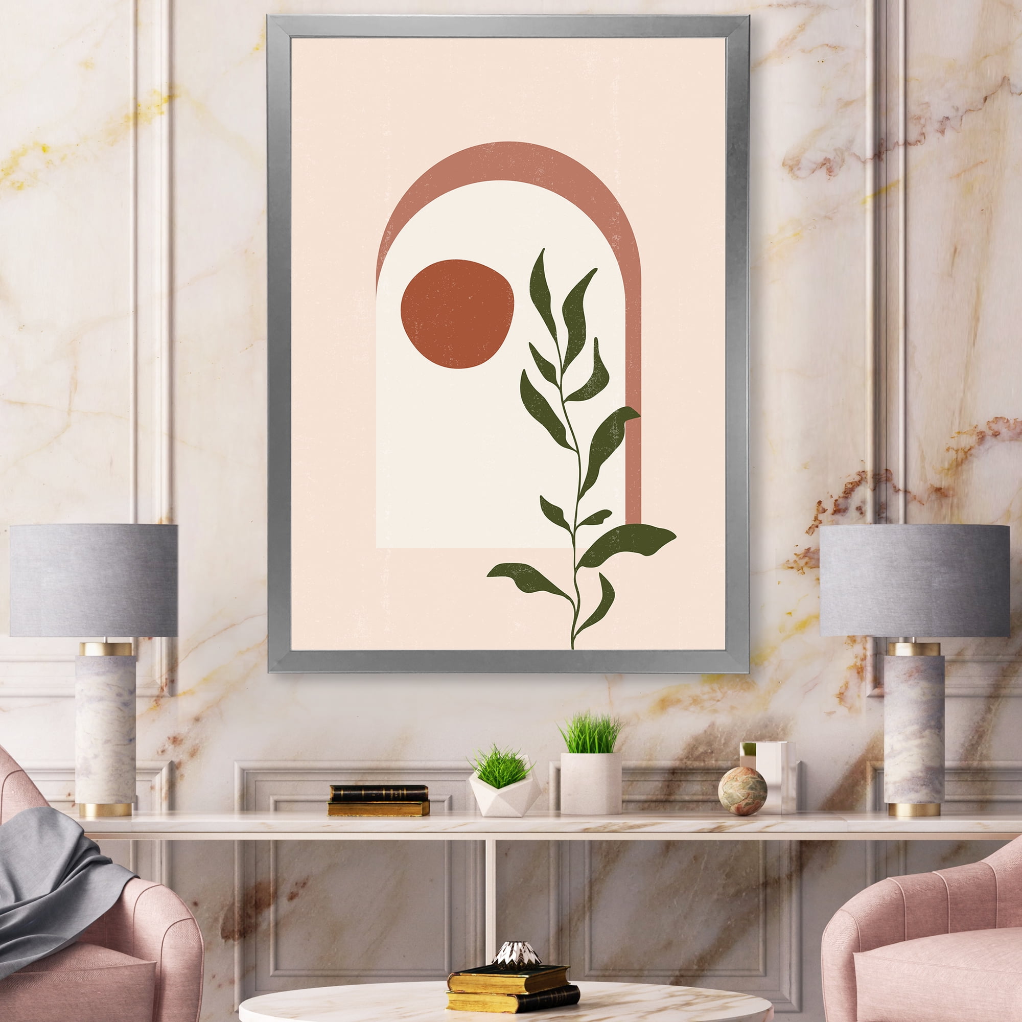 Designart 'Abstract Geometrical Leaf With Moon III' Modern Framed Art Print