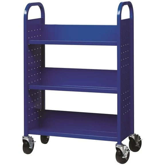 Hirsh Single-sided Mobile Metal 13" D X 30.75" W Book Cart Classic Blue
