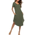 thumbnail image 4 of Women Summer Casual Short Sleeve T-shirt Dress Basic V-neck Solid Color Maxi Dress Ladies Loose Swing Dress with Pocket, 4 of 5