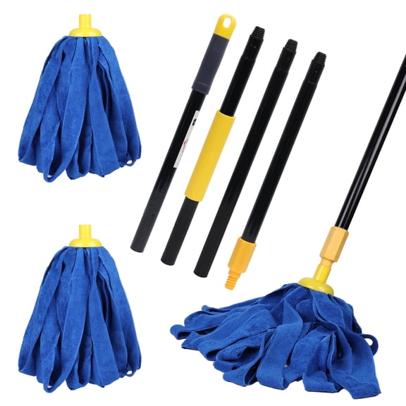 Kleen Handler Microfiber Mop Head Replacement with 61" Extendable Handle, 3-Pack Screw-On Refill, Fits Standard US Threaded Pole, Commercial & Household Cleaning