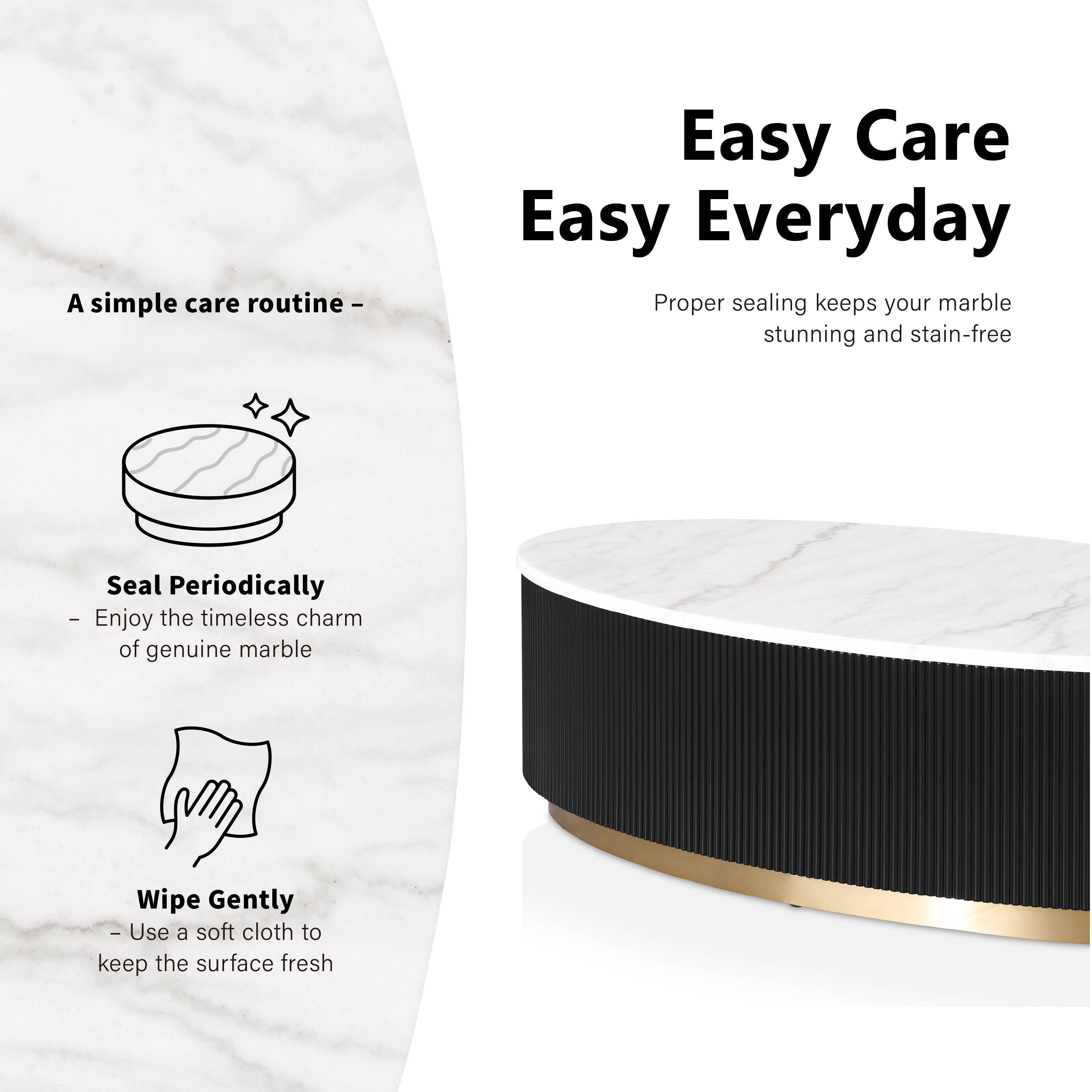 Furniture of America Jaine Modern Marble Top Oval Coffee Table, Black and White
