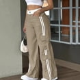thumbnail image 2 of hoksml Women's Striped Wide Leg Cargo Pants, Contrast Waist Y2K Streetwear Pants with Multiple Pockets, 2 of 6