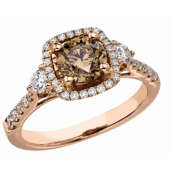 2Ct Round Cut Lab Created Brown Diamond Ring Women's 14k Rose Gold Plated Silver