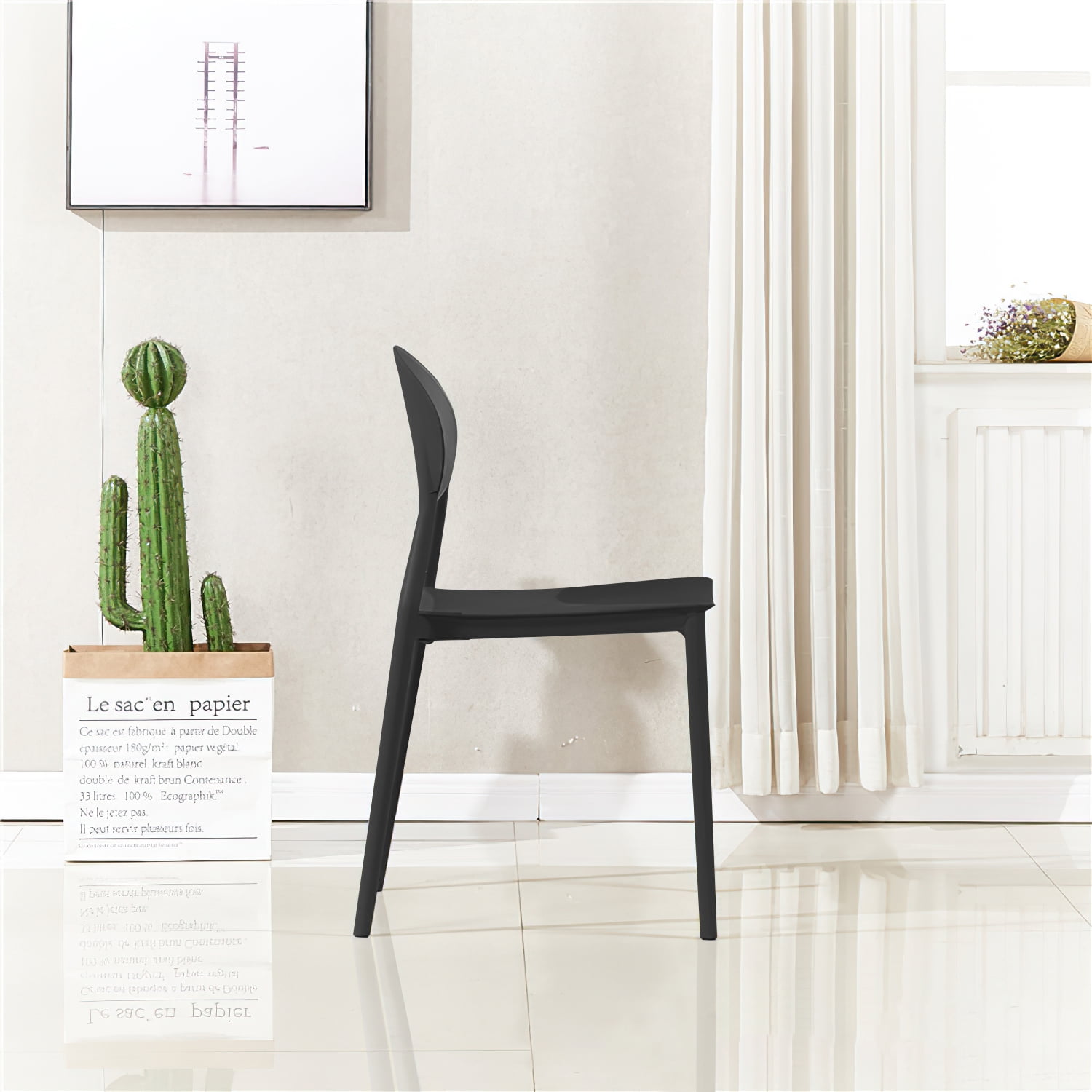 Kadyn Modern Kitchen Chair with Bending Backrest, French Dining Chair Set of 2, Dinner Chairs for Kitchen, Living Room, Black