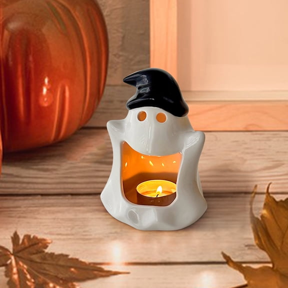 KMMYS Halloween Ghost Candlestick, Pumpkin Lantern Ornament, Unique Home Decor, Decorative Candle Storage, Perfect for Fall Celebrations, Fun Festive Gift Idea
