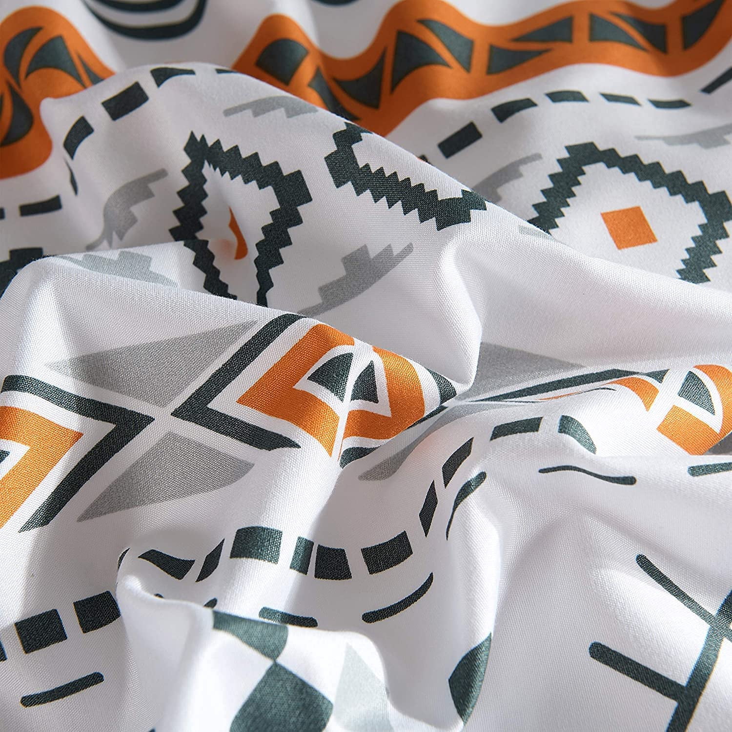 Bohemian Duvet Cover Set Queen Boho Orange and White Geometric Comforter Cover Set Full 90"x90" Soft Breathable Durable Geometrical with Zipper Closure and Corner Ties 3 Pieces Bedding Set