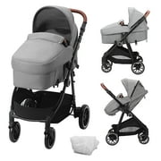 SKYSHALO 2 in 1 Convertible Baby Stroller, Foldable Infant Newborn Bassinet Pram, Unisex Travel Stroller for Newborn Baby, Dark Grey