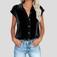 thumbnail image 2 of Stamzod Velvet Shirts for Women Fashion Solid Color Cap Sleeve Button Down Shirt Summer Blouses for Women Dressy Casual Black M, 2 of 6
