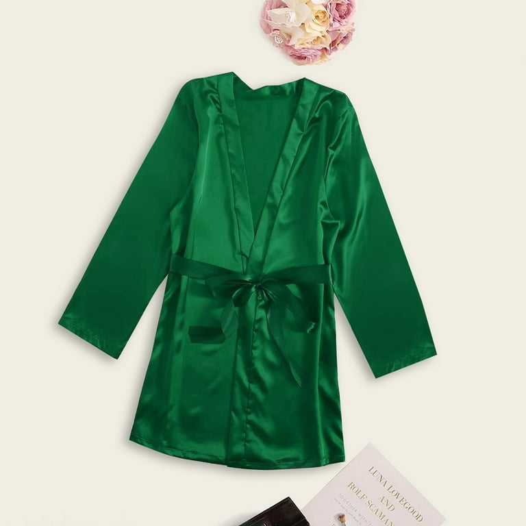 YWDJ Pajamas for Women Satin Silk Pajamas Women Nightdress Lingerie Robes Underwear Sleepwear Sexy Green L