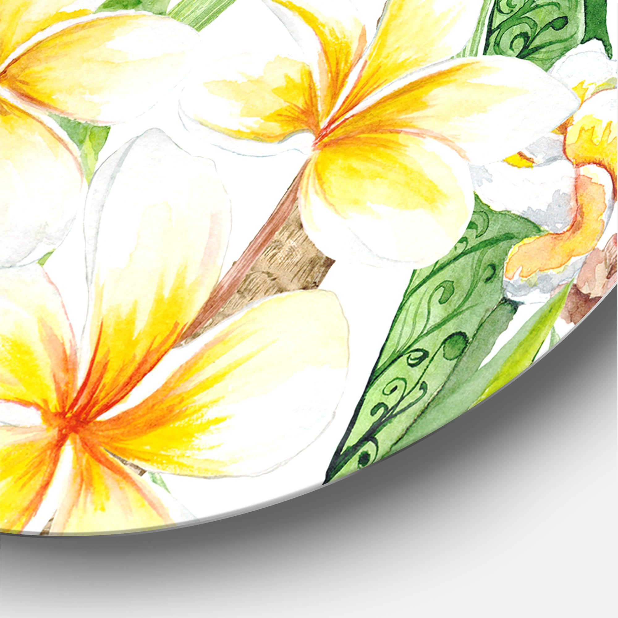 Designart 'Yellow Flowers and Tropical Foliage VII' Modern Circle Metal Wall Art 23x23 - Disc of 23