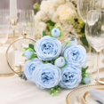 thumbnail image 4 of Light Blue Artificial Persian Rose Bouquet with 5 Large Blooms and 4 Buds, 12.6-Inch Faux Silk Flower Arrangement for Home and Wedding Table Decor, 4 of 5