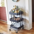 thumbnail image 3 of ECR4Kids 3 Tier Metal Rolling Storage Organizer Utility Cart, Black, 3 of 5