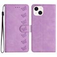 thumbnail image 1 of Wallet Case for iPhone 14, [2 Card Slots] [Kickstand] [Magnetic Clasp] Butterfly Pattern Premium PU Leather Flip Cover, Wrist Hand Strap TPU Shockproof Anti-Scratches Case, Purple, 1 of 10