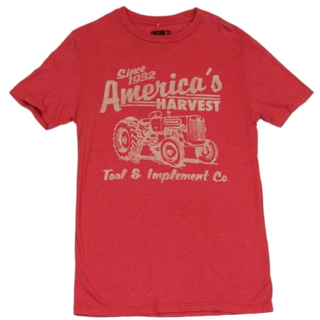 Americas Harvest Mens T-Shirt - Tractor Image on Distressed Red Custom 77 Te