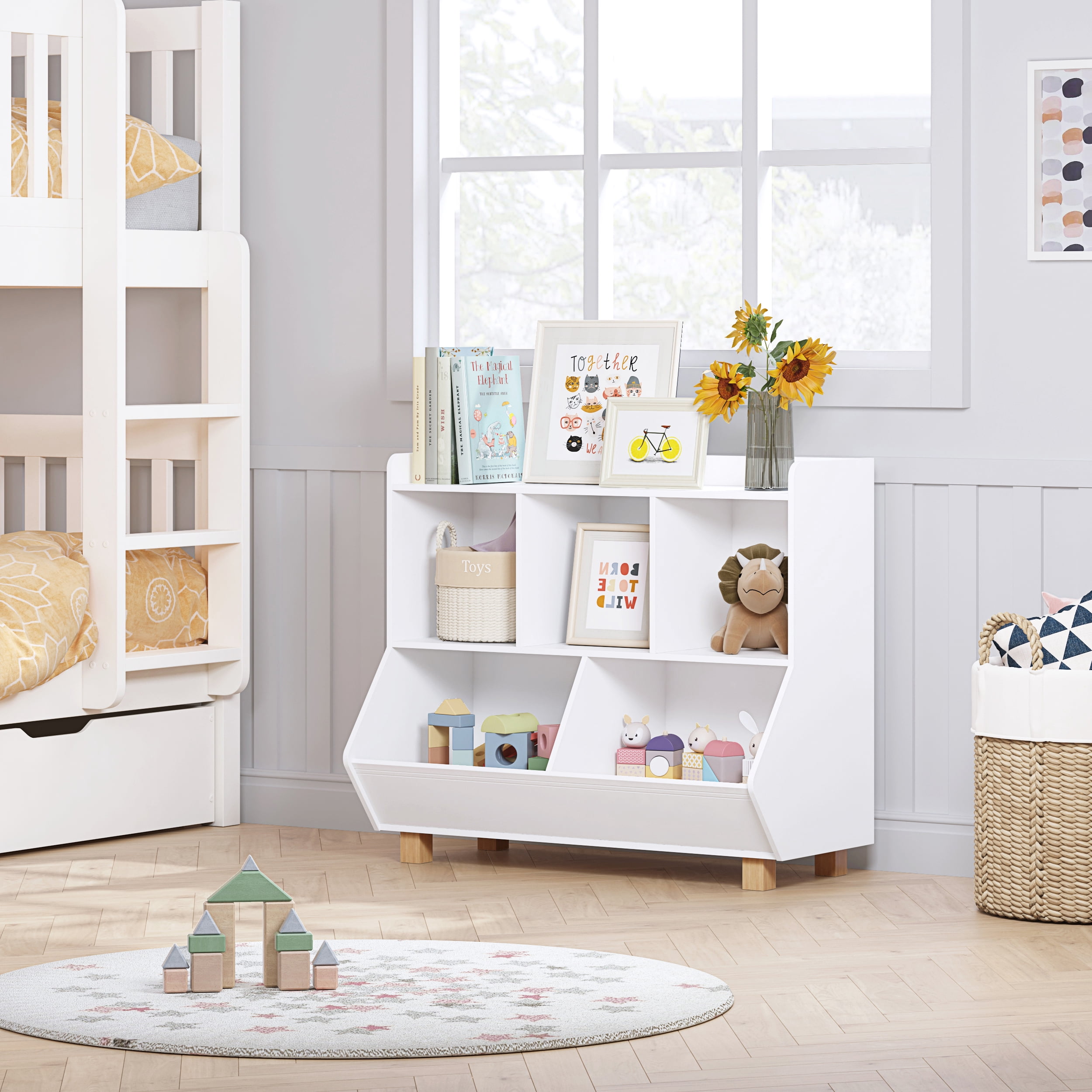 STAROUS 5-Cube Kids Bookshelf and Toy Organizer with Legs, White