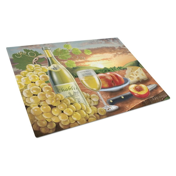 Carolines Treasures PRS4028LCB Chablis, Peach, Wine and Cheese Glass Cutting Board Large, 12H x 16W, multicolor