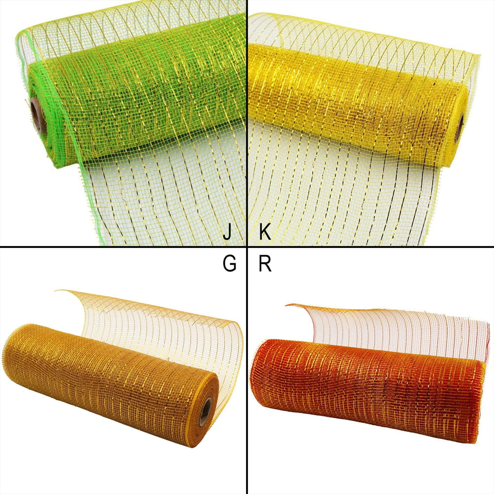 Deco Poly Mesh Ribbon 10 inch x 30 feet Each Roll, Metallic Foil Red White Green Patriotic Ribbon Christmas Ribbon for Wreath Swags Decorations