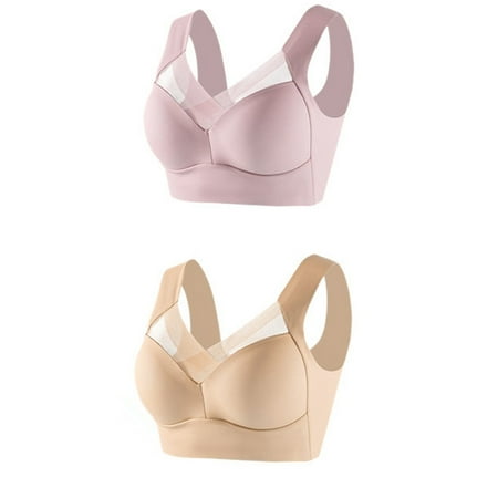 2Pc Women s Large Strapless Plus Size Sports Bra Lace Tank Top Underwear Bras Bulk Thin Side Fold Side Sports Bras for Women Pack Breast Gather Adjustable Bra