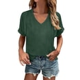 thumbnail image 2 of Womens T Shirts Short Sleeve V Neck Solid Print Tops for Everyday Comfort Wear Women's Tops, Tees Blouses Dark Green XXL, 2 of 4