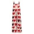 thumbnail image 4 of Fgvctg Valentine's Day Womens Jumpsuits Wide Leg Pant Comfy Love Heart Graphic Overall Sleeveless Rompers Spaghetti Straps Jumpsuits Loose Bib Overalls Sprimg Clothes With Pockets Watermelon Red L, 4 of 5