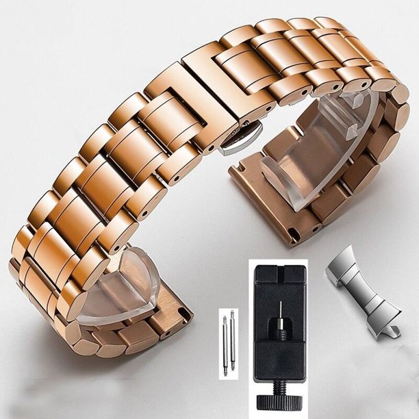 Correa De Doble Propósito Plana/Codo De Acero Inoxidable Banda De Reloj Prensa Cierre De Mariposa Pulsera 12/14/16/17/18/19/20/22mm Con Herramientas