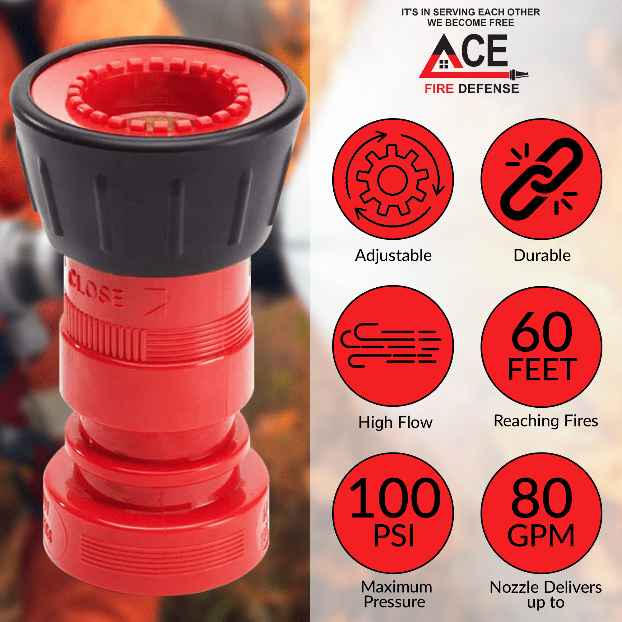 Fire Hose Nozzle 1.5" NH/NST Jet Fog | High Pressure Hose Nozzle for Firefighter | Adjustable Polycarbon Brass Baffle Sprayer Nozzle | Fire Hydrant, Dust Control, Wildfire Defense | 80 GPM, 100 PSI