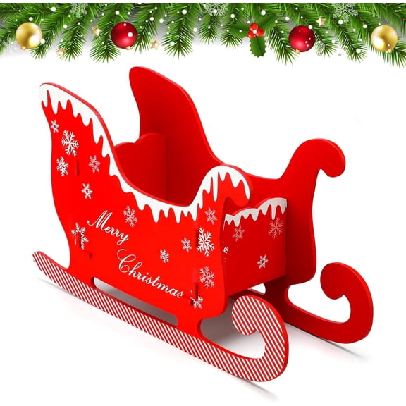 Christmas Santa Sleigh Decoration, Wooden Sled Tabletop Decor, Rustic Farmhouse Centerpiece, Photo Booth Prop Kit for Party Favors