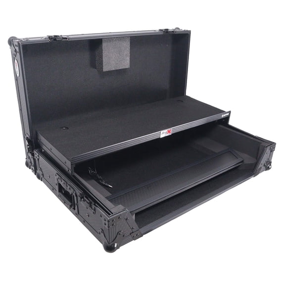 ProX XS-RANESYSONEWLTBLED Flight Case for Rane SYSTEM ONE DJ System with Sliding Laptop Shelf & Wheels Black on Black LED Kit 1U