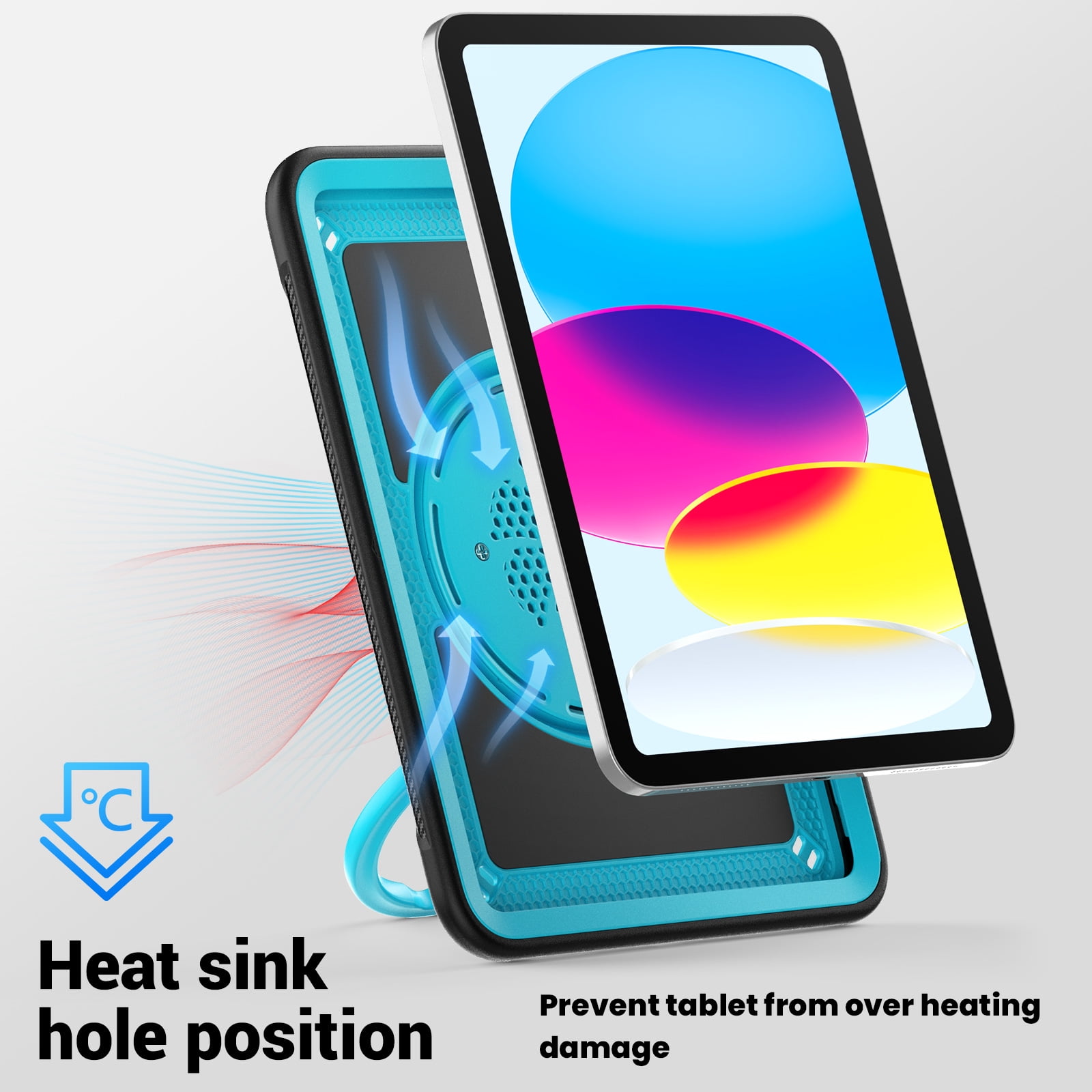 Shockproof Case for Apple iPad 11th 10th Generation 2025 2022, Rugged Hybrid Protective Cover with Pencil Holder & Shoulder Strap Kids Friendly Rotating Stand Case for iPad 11th 10th Gen, Lightblue