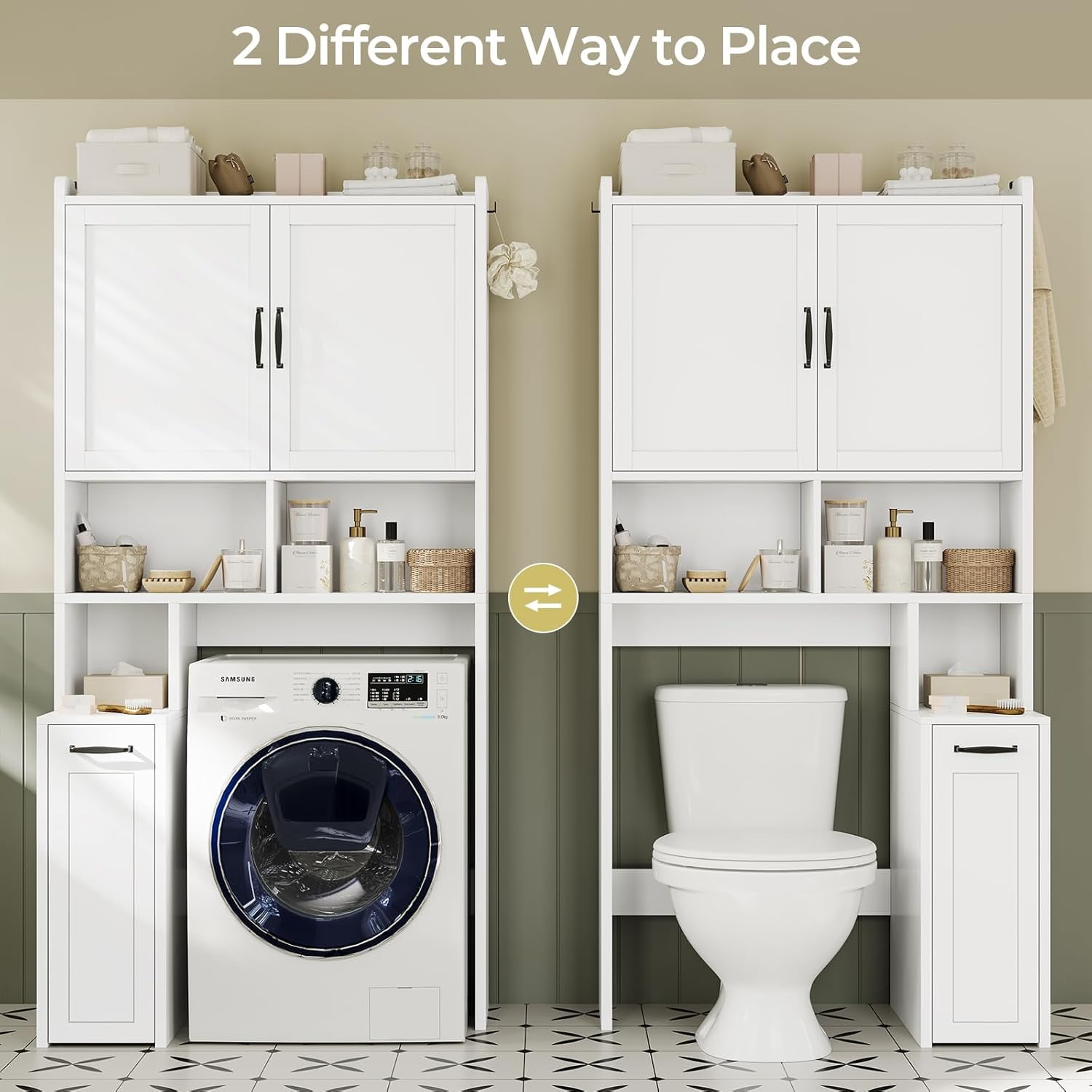 Over The Toilet Storage Cabinet with Pulley Small Bathroom Storage Cabinet