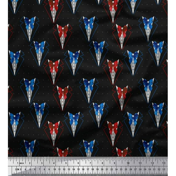 Soimoi Black Cotton Voile Fabric Bow & Dots Printed Fabric 1 Yard 42 Inch Wide