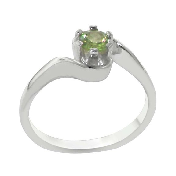 LBG British Made 10k White Gold Natural Peridot Womens Engagement Ring - 33 size options - Size 10
